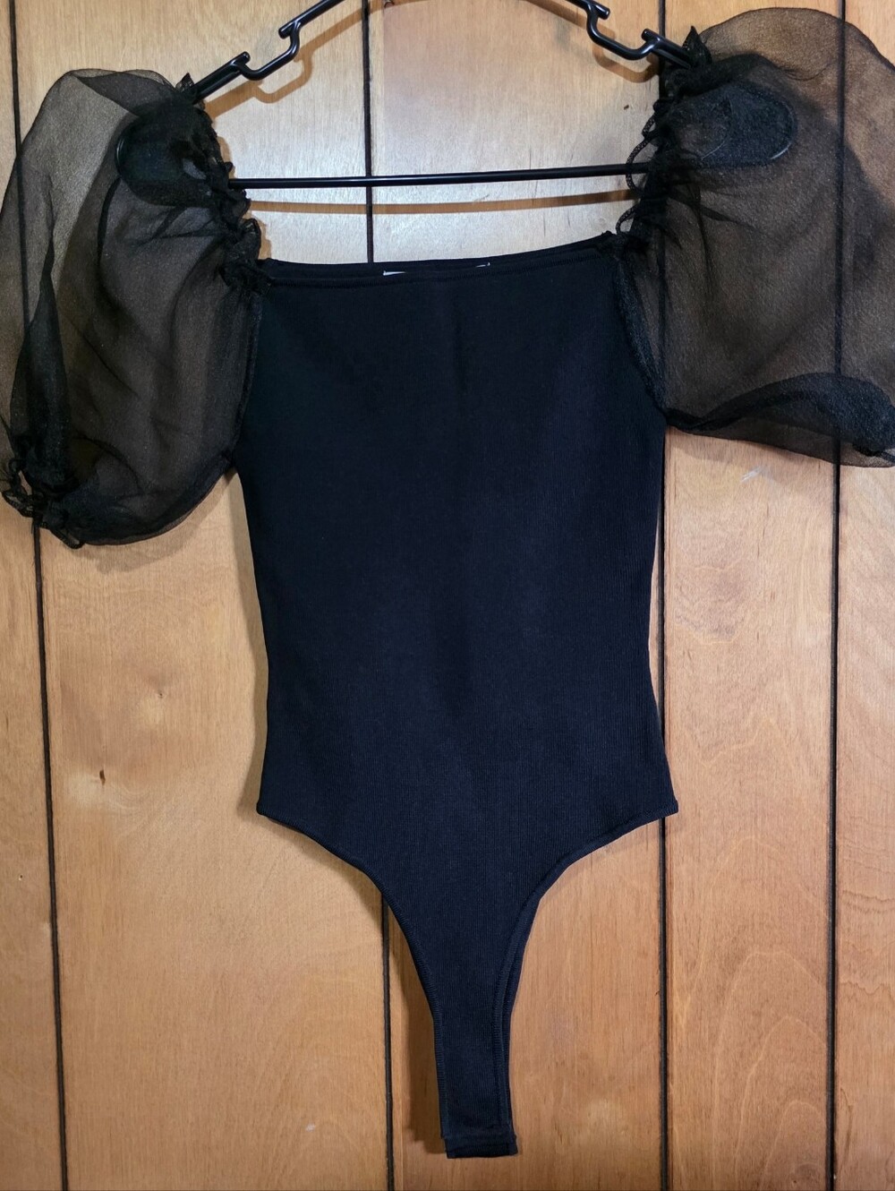 ASTR The Label- Black Puff Sleeve Bodysuit - Elegant One-Piece- Size Small